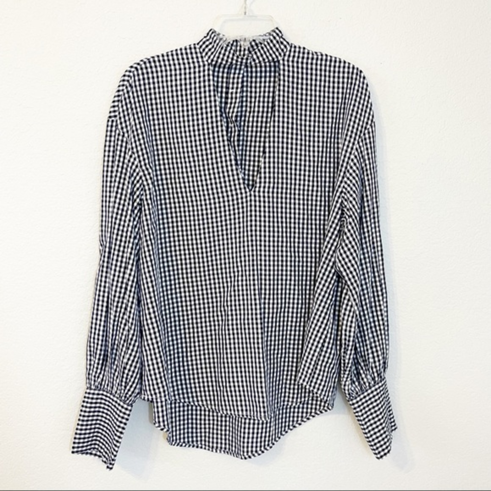 Zara‎ Buffalo Check Long Sleeve V Neck Tunic